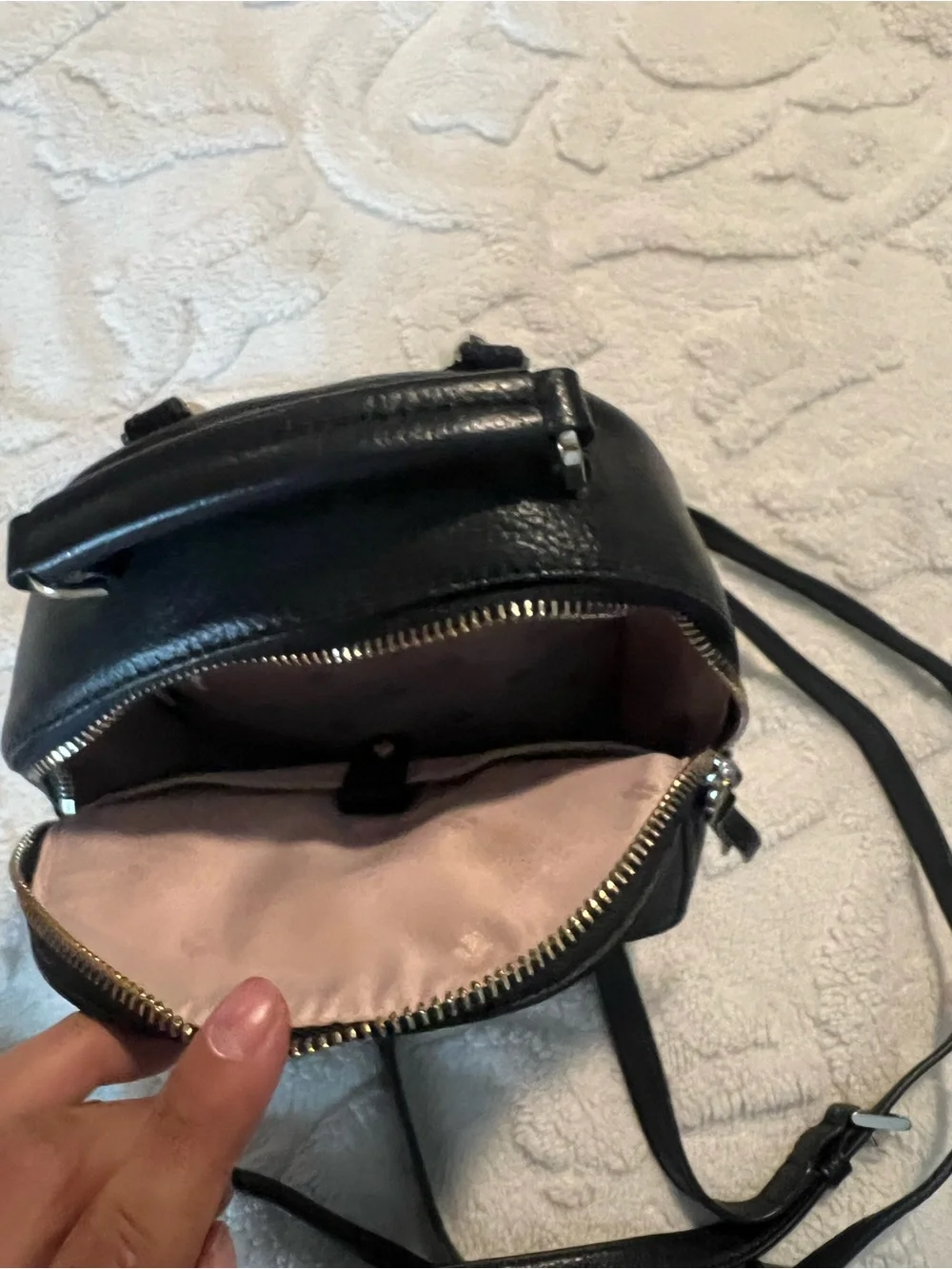 kate spade Black Pebbled Leather Mini Backpack with Spade Logo